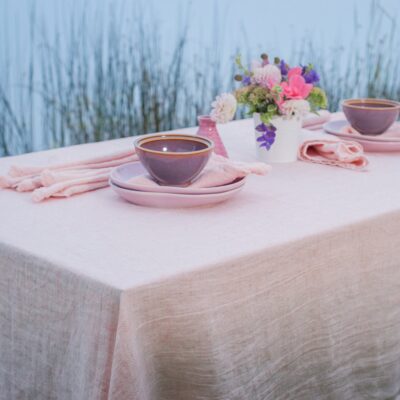 BONA Tablecloth pink 5 Pink linen tablecloth, herringbone pattern