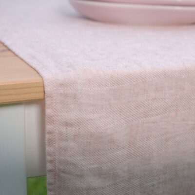 BONA Table runner pink 4 Pink linen table runner, herringbone pattern