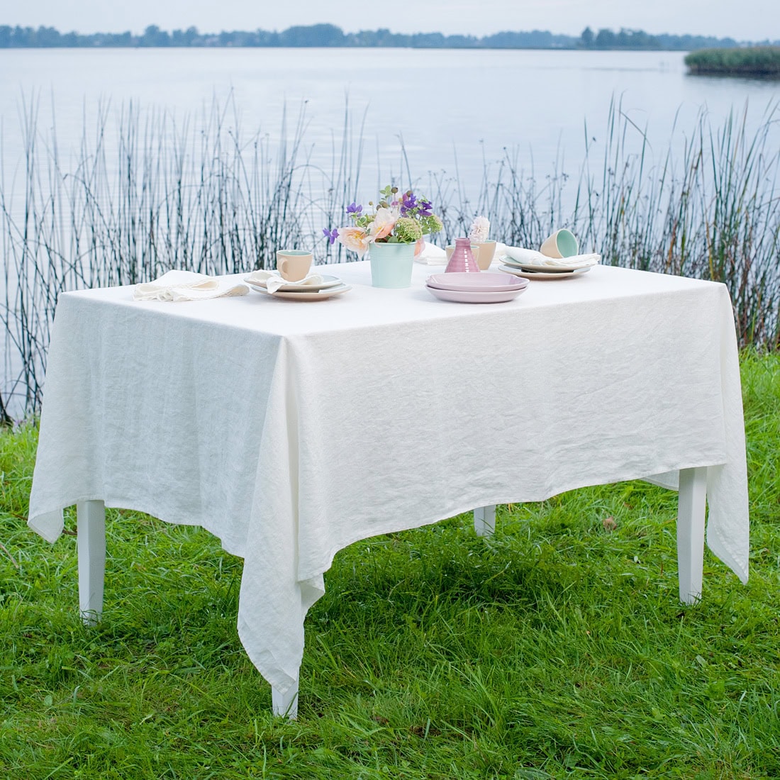 Off-white linen tablecloth