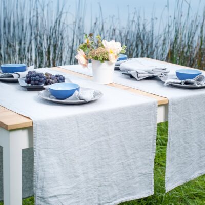 GAMMA Table runner light grey 3 Light grey linen table runner