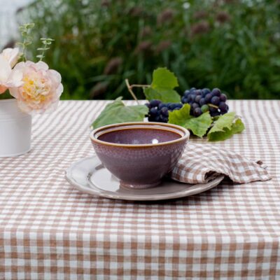 VICHY Tablecloth brownish 5 Checked brown linen tablecloth, washed fabric
