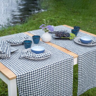 VICHY Table runner blue 3 Checked blue linen table runner
