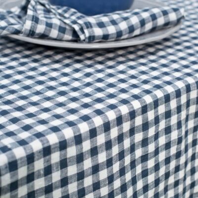 VICHY Table runner blue 4 Checked blue linen table runner, washed fabric