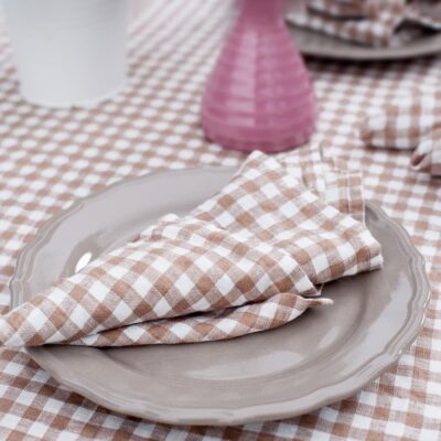 VICHY Table napkin brownish 3 Checked brown linen napkin