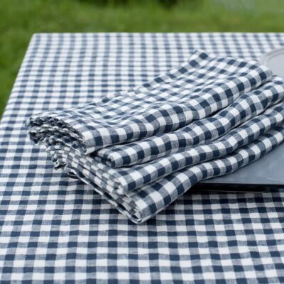 VICHY Table napkin blue 4 Checked blue linen napkin, pure linen