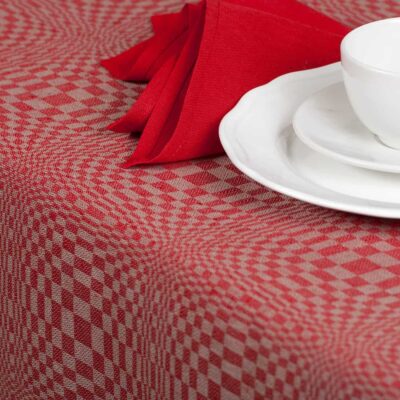 Red checked linen cotton tablecloth