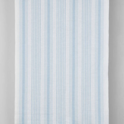 Narrow linen cotton fabric white with light blue stripes