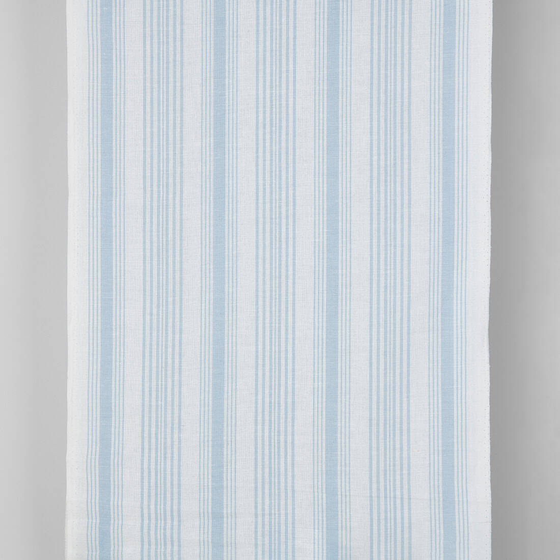 Narrow linen cotton fabric white with light blue stripes