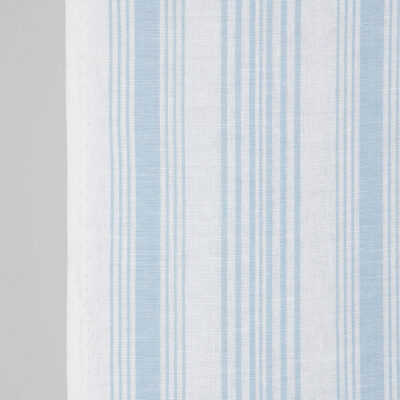 Narrow linen cotton fabric white with light blue stripes, 50cm wide