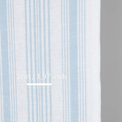 Narrow linen cotton fabric white with light blue stripes, with measurements