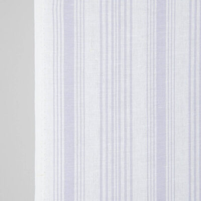 Narrow linen cotton fabric white with light violet stripes, 50cm wide