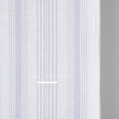 Narrow linen cotton fabric white with light violet stripes, with measurements