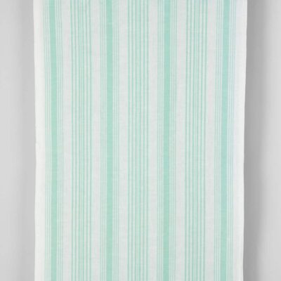 Narrow linen cotton fabric white with mint green stripes