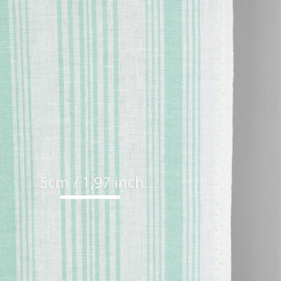 Narrow linen cotton fabric white with mint green stripes, with measurements