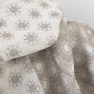 Linen blend jacquard fabric in a sun pattern 6 Linen cotton fabric, natural and white, jacquard