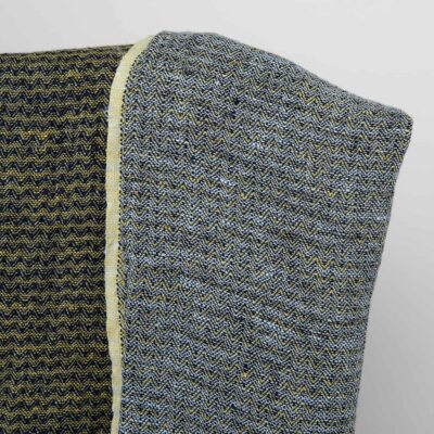 Linen fabric in yellow and blue wave pattern washed 5 Linen fabric washed yellow and blue, double sided