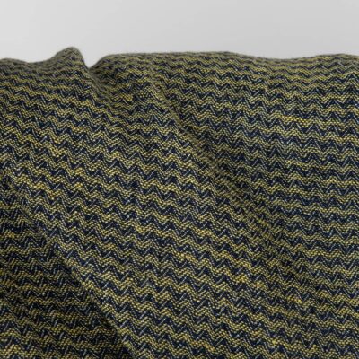 Linen fabric in yellow and blue wave pattern washed 6 Linen fabric washed yellow and blue, small wave pattern