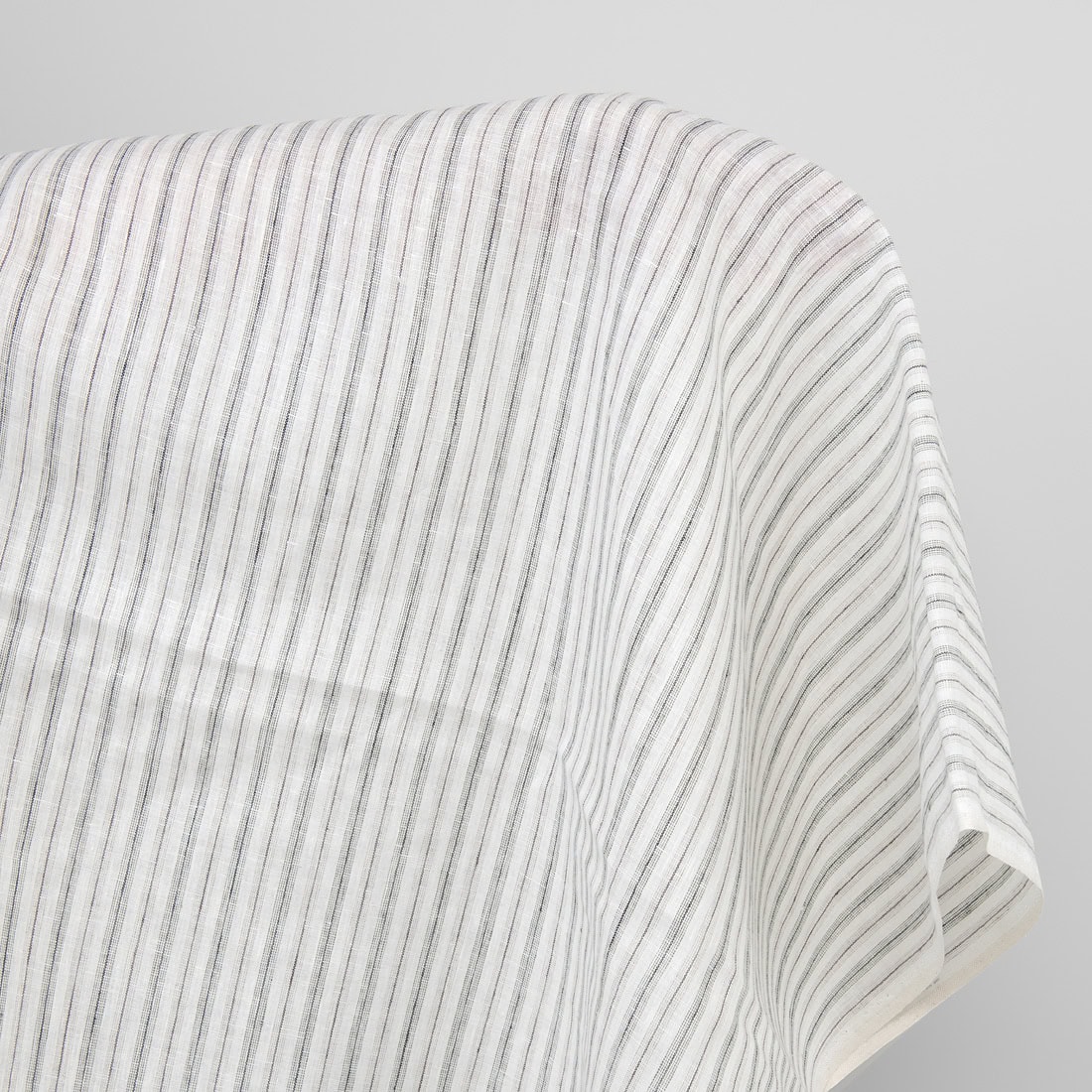 Off-white linen fabric, grey stripes