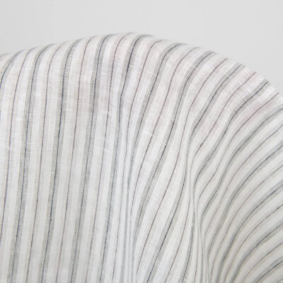 Off-white linen fabric in grey and brown stripes 5 Off-white linen fabric, grey stripes, pure linen