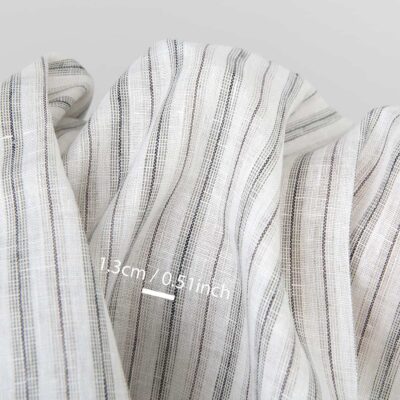 Off-white linen fabric in grey and brown stripes 6 Off-white linen fabric, grey stripes, with measurements