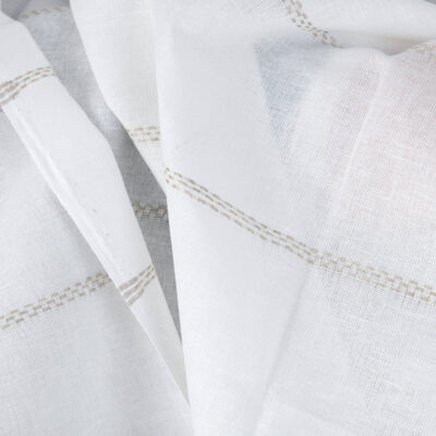 Linen cotton fabric white with natural dashed stripes, 150 cm width