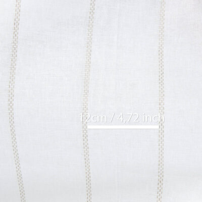 Linen cotton fabric white with natural dashed stripes, with measurements