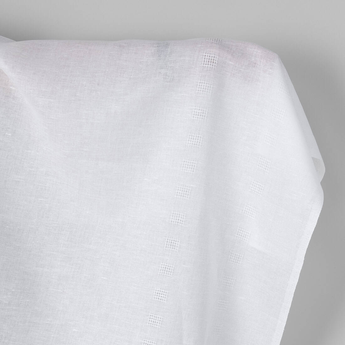 Linen cotton fabric bright white with two rows of checks