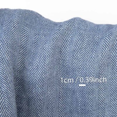 Blue and white linen fabric, herringbone