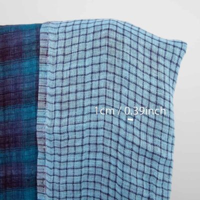 Blue-turquoise washed two sided linen fabric 6 Blue and violet linen fabric, checked pattern