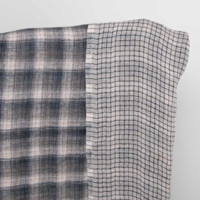Washed double sided linen fabric in grey checks 5 Washed checked grey linen fabric
