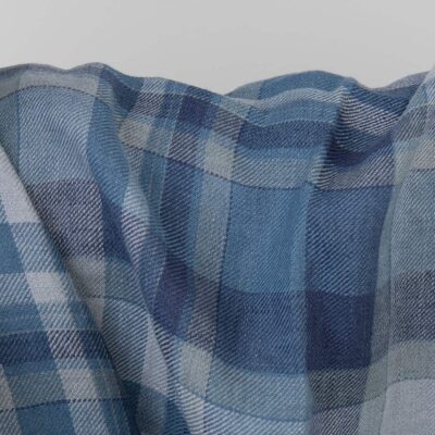 Blue plaid linen fabric washed 6 Blue plaid linen fabric, twill
