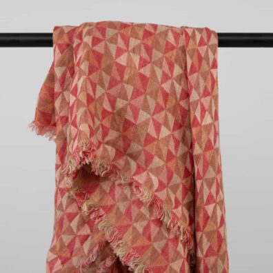 Brown-red linen scarf, geometric pattern