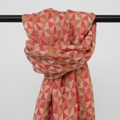 MOLI Shawl brown-red 5 Washed linen brown-red shawl, geometric pattern