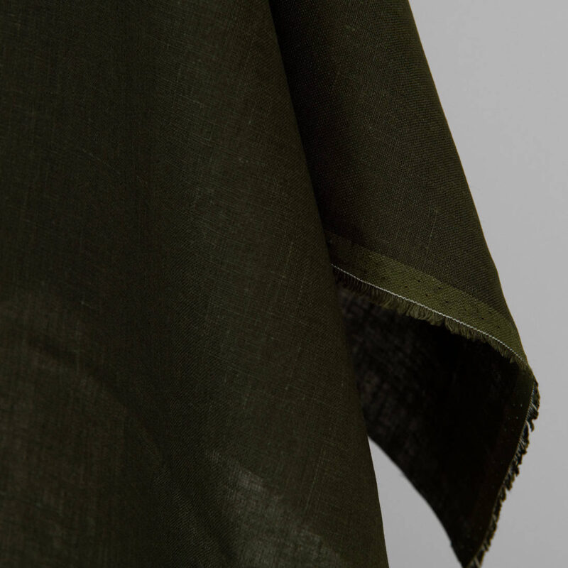 Linen fabric dark moss green