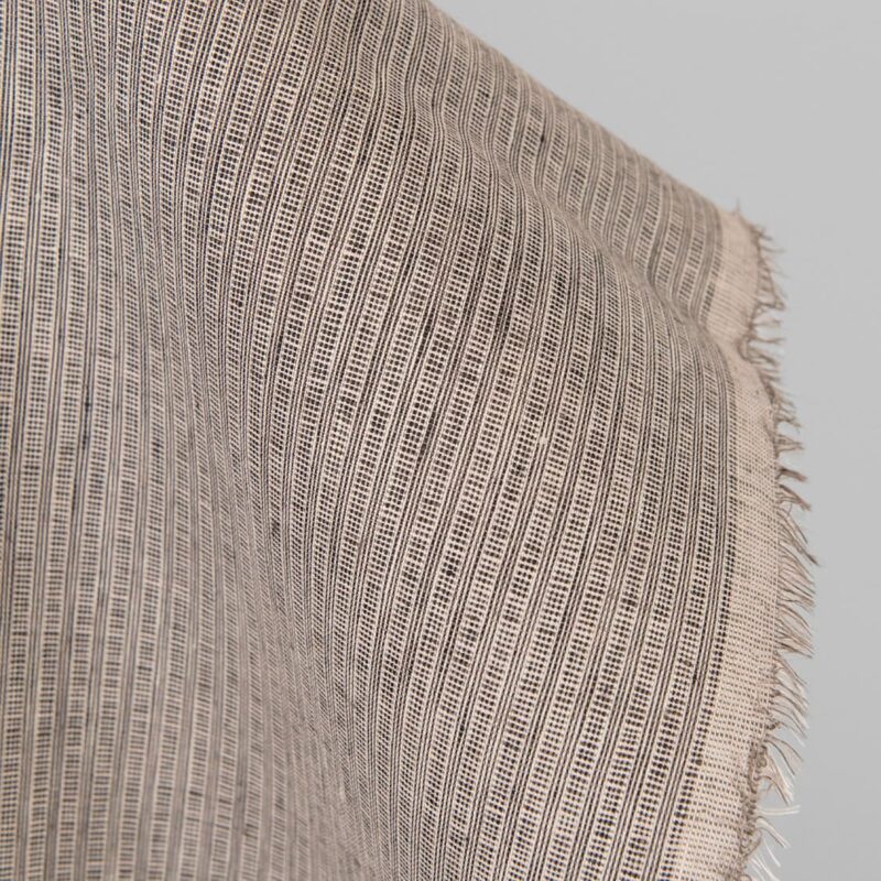 Linen fabric pink-black small striped pattern