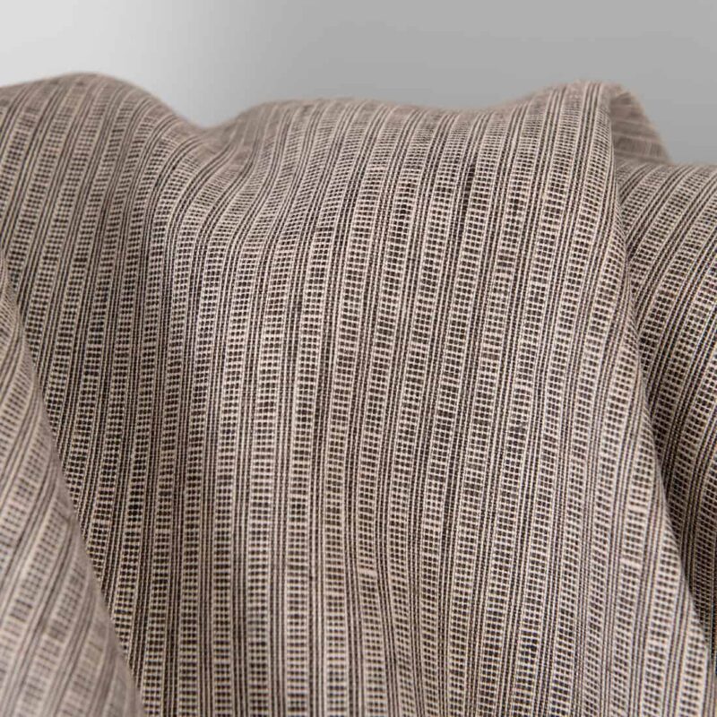 Linen fabric pink-black small striped pattern