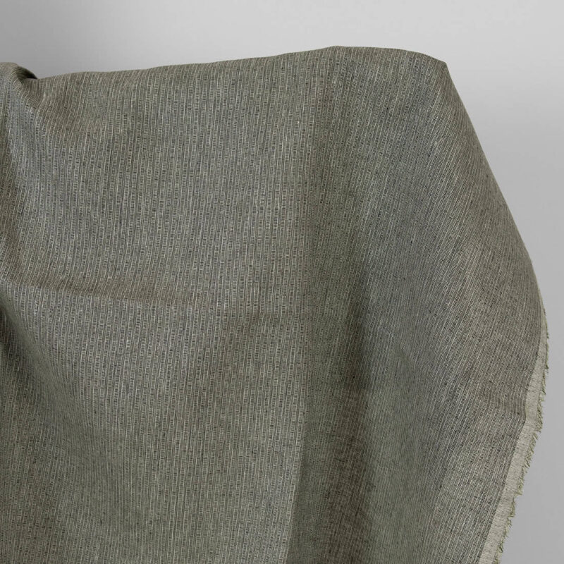 Linen fabric green-black small striped pattern
