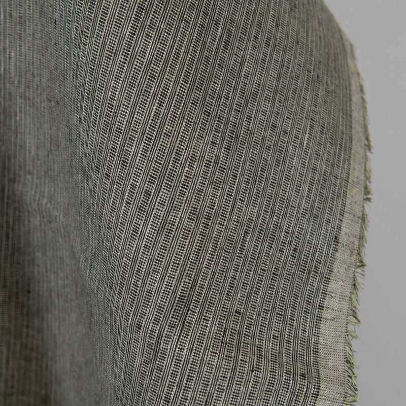 Linen fabric green-black small striped pattern