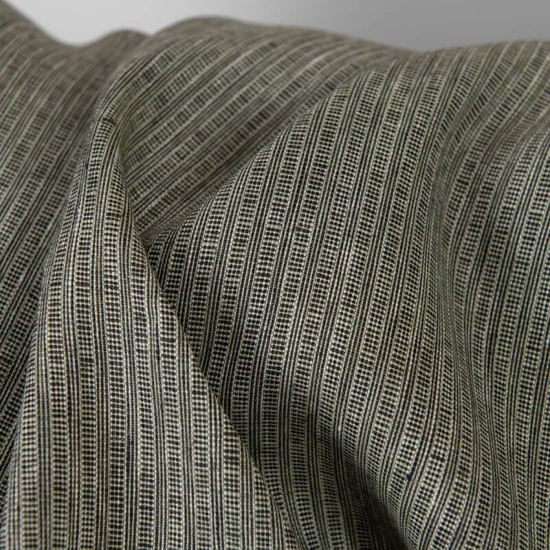 Linen fabric green-black small striped pattern
