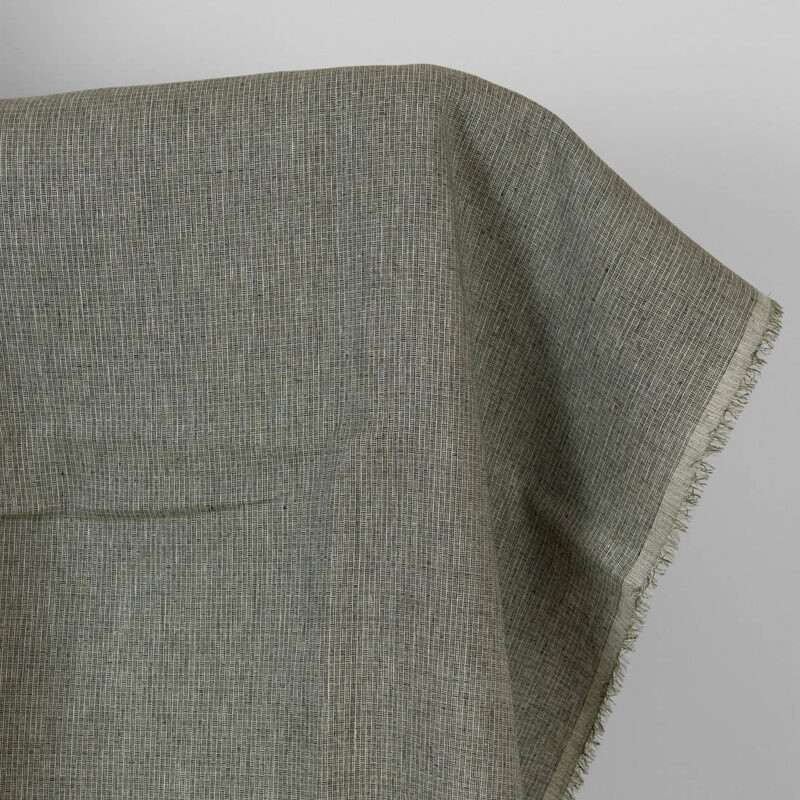 Linen fabric green-black small pattern