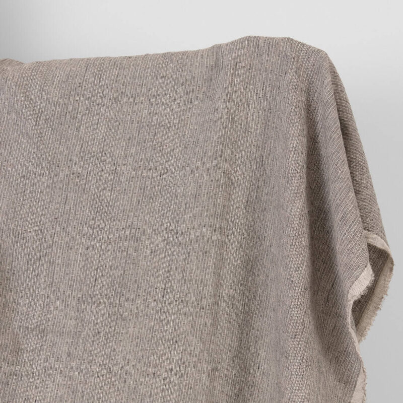 Linen fabric pink-black small striped pattern washed 6 Washed linen fabric pink-black small striped pattern