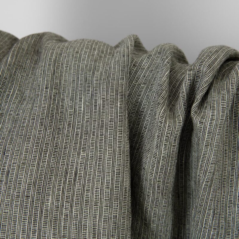Linen fabric green-black small striped pattern washed 5 Washed linen fabric green-black small striped pattern, dobby
