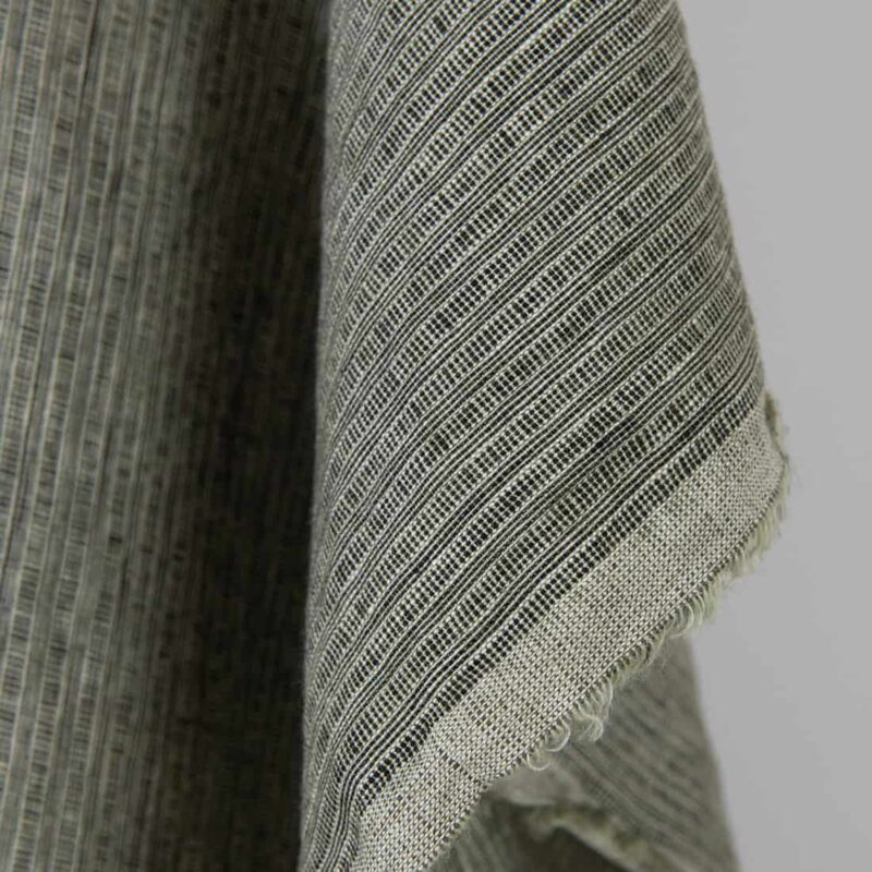 Linen fabric green-black small striped pattern washed 7 Washed linen fabric green-black small striped pattern, soft to touch