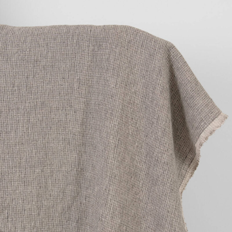 Linen fabric pink-black small pattern washed 14 Washed linen fabric pink-black small pattern