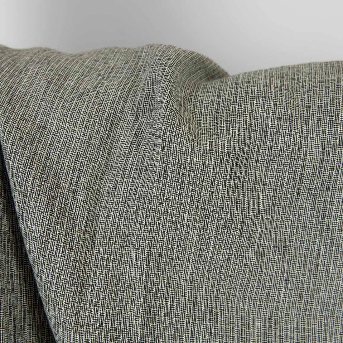 Washed linen fabric green-black small pattern, dobby