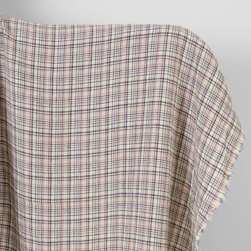 Linen fabric pastel multicolour and dark blue checks washed 5 Washed linen fabric pastel multicolour and dark blue checks