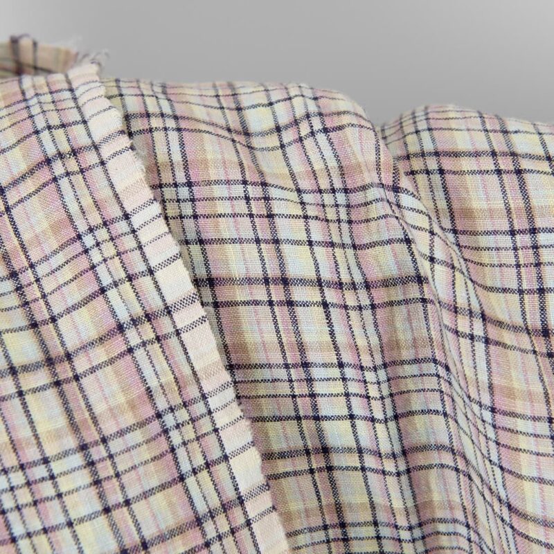 Linen fabric pastel multicolour and dark blue checks washed 7 Washed linen fabric pastel multicolour and dark blue checks, specially washed