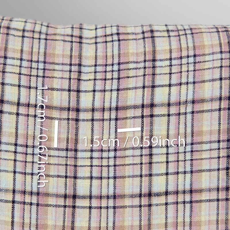 Linen fabric pastel multicolour and dark blue checks washed 8 Washed linen fabric pastel multicolour and dark blue checks , with measurements