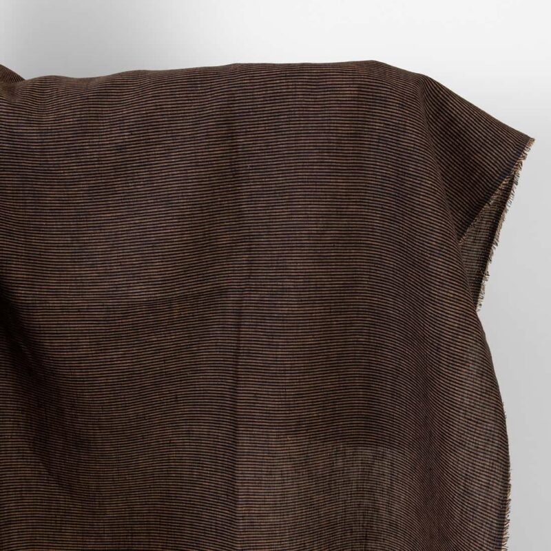 Linen fabric black with small clay stripes