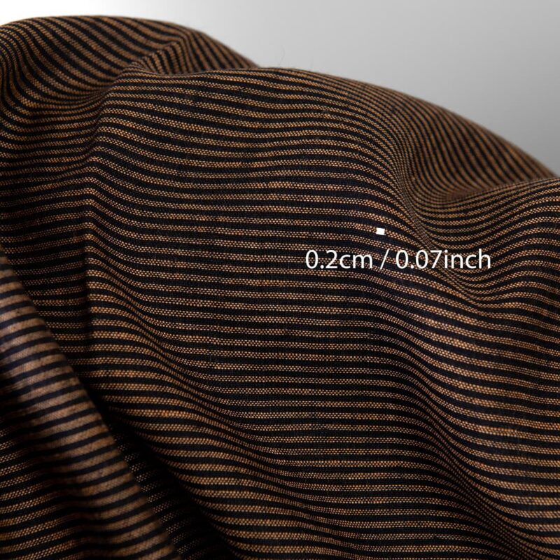 Linen fabric black with small clay stripes